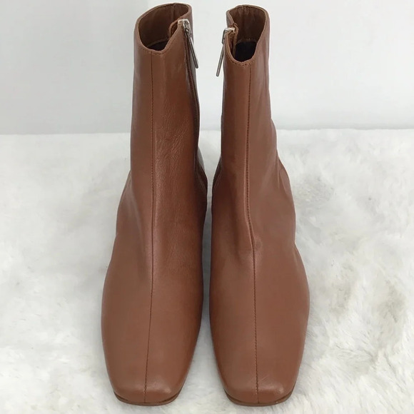Aquatalia Selina Square Toe Leather Ankle Boots Cognac NWOT Size 8.5 - Picture 4 of 11